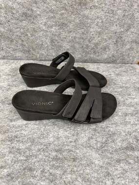 Vionic Black Slide Wedge Sandals Size 10 Adjustable Straps